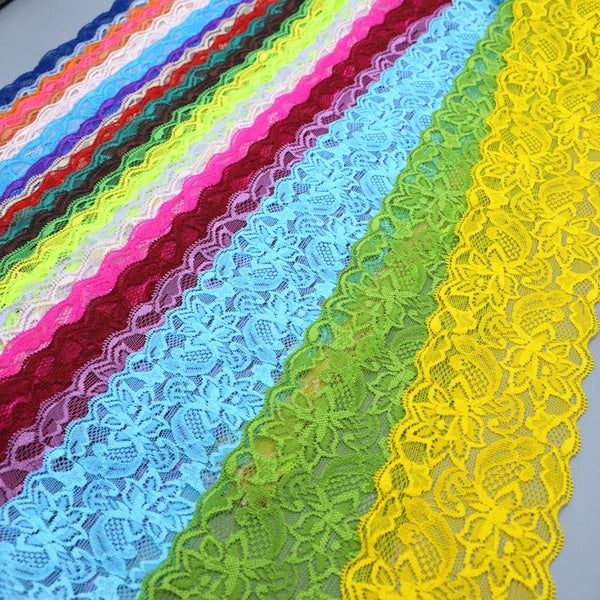 2 yard 80mm Spandex Lace Elastic Crafts Sewing Ribbon White Black Stretch Lace Trimming Fabric Knitting Material DIY Garment Accessories