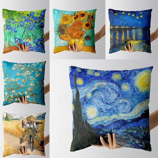 Vintage Art Cushion Cover Van Gogh Oil Painting Pillowcase Living Room Sofa Decoration Pillowcase 45cmX45cm
