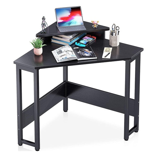 ODK Modern Triangle Corner Desk w- Raised Monitor Stand, Black (Used)
