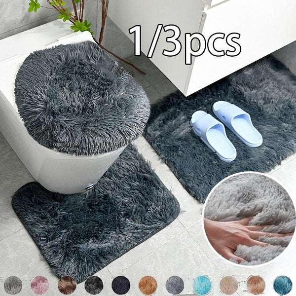 1-3pcs Microfiber Furry Bath Mat,Thick Soft Plush Luxury Long Hair Bath Mat Super Absorbent Gradient Color Tie-dye Bathroom Rugs,15x20inch U-Shape