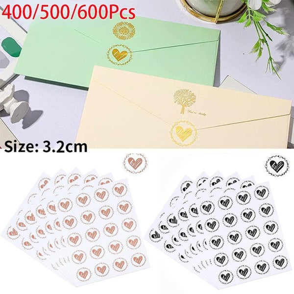 400-500-600pcs Clear Bronzing Heart Stickers 1.26 Inch Round Envelope Sealing Label for Wedding Party Invitation Card Gift Decor Tags