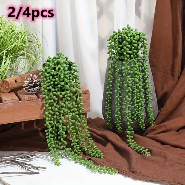 2-4pcs Green Artificial Succulents Hanging Plants Fake Wall Hanging Green Plants Gorgeous Home Decor Garden Outdoor Decor Party Decor Room Decor