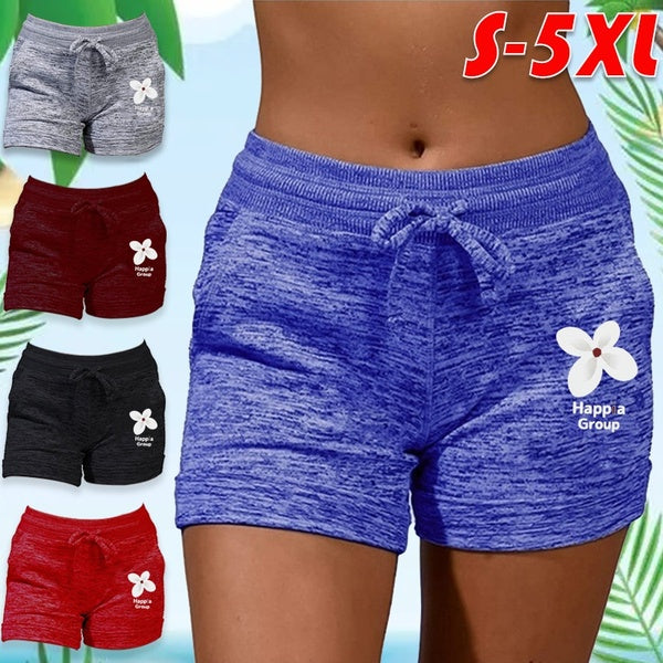 New Women Sports Yoga Short Pants Casual High Waist Drawstring Cotton Shorts Comfort Breathe Stretch Shorts Gym Fitness Running Shorts Outdoor Beach