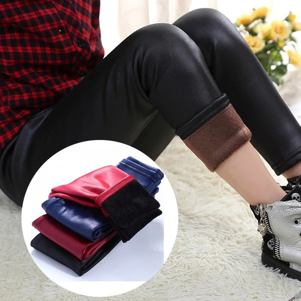 Hiver filles pantalon en cuir épais velours PU cuir enfants Leggings enfants crayon pantalon infantile chaud pantalon mince pantalon décontracté