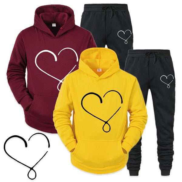 Autumn Winter Fashion Heart Printing Women Tracksuits Set, Hoodie+pants,Sports Running Pocket Hoodie Suits for Women