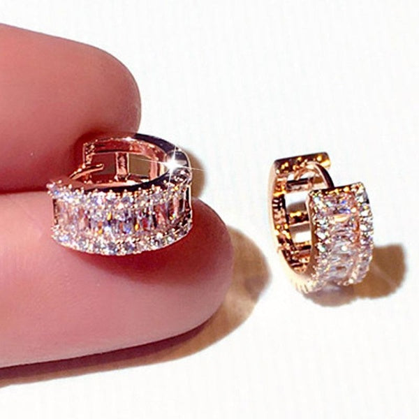 Exquisite Pave Setting Cubic Zirconia Small Circle Ladies Hoop Earrings Bridal Engagement Wedding Fashion Accessories Matron Inn