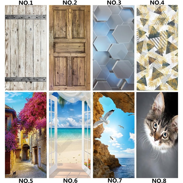 Wooden Self-adhesive Door Sticker For Living Room Bedroom 3D Beach Scenery Vinyl Wallpaper Waterproof Home Decor Decal Cute Cat Mural Poster