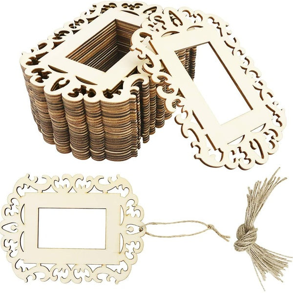 12 Pieces Unfinished Wood Picture Frames, 4.3 x 5.9 Inch Wooden Photo Frame with Jute Rope for Decoration, Crafts, DIY Painting Project, Display and