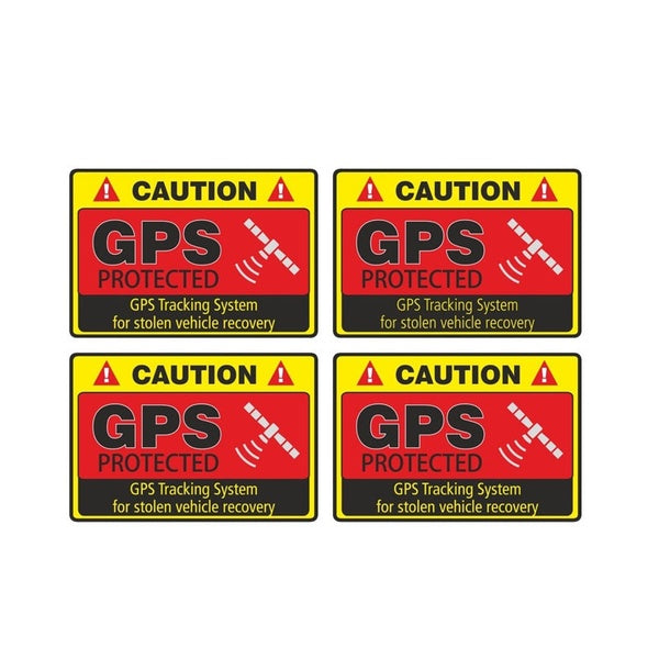 4PCs 7.3CM*4.8CM Warning Car Sticker Caution GPS Tracking System Protected Decal Car Window Bumper Stickers