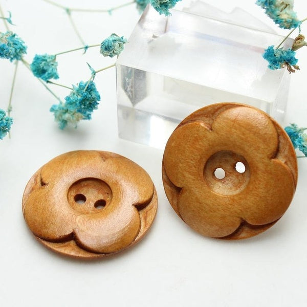 20pcs 2 Holes Round Carved Flower Natural Wood Buttons, Sewing Crafts, Button Crafts, Scrapbook Supplies, Boho Wooden Flower, DIY Button Art
