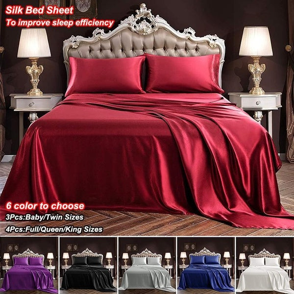 Luxury Satin Bed Sheets Soft Microfiber Sheets Set Bridal Silky Bedding Set, Wrinkle, Fade, Stain Resistant -1* Flat Sheet + 1* Fitted Sheet +1- 2*Pi