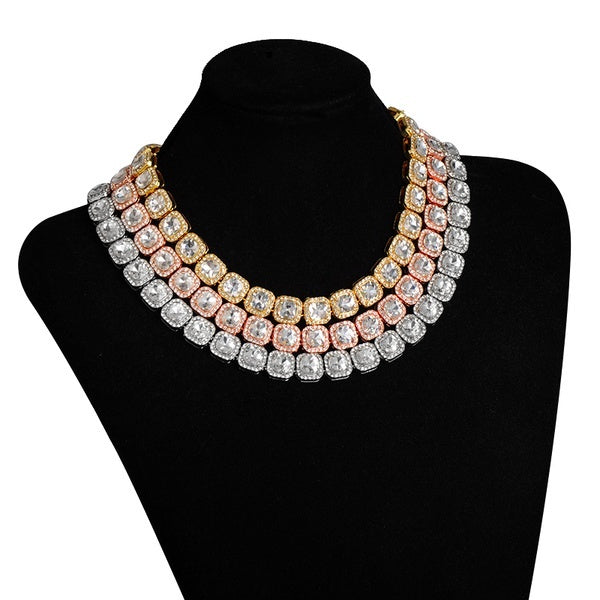 Men Women Fashion Jewelry Hip Hop Diamonds 12mm Width Thick Chain Necklace Bracelet Square Chain Iced Out Bling Choker Necklaces