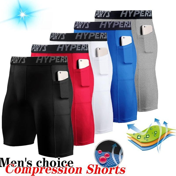 With Pocket Summer Fashion Men Compression Shorts Running Training Fitness Shorts Breathable Active Workout Underwear Men Shorts Wicking Breathable B