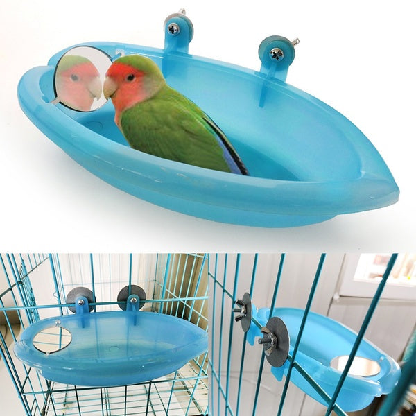 1 pièces oiseau perroquet douche bain fournitures perroquet avec miroir ovale oiseau réservoir animal Cage accessoires debout boîte oiseau Cage jouet
