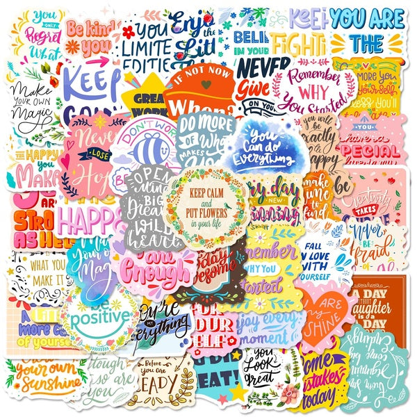 50pcs-pack Pink Inspirational Text Waterproof DIY Scrapbooking & Stamping Stickers For Laptop Garage Door Fridge Guitar Suitcase Car Motorcycle Snowb