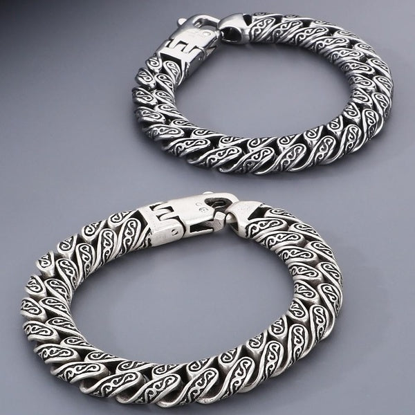 Retro Casting Stainless Steel Bracelet for Men Ancient Old Silver Color 12MM Curb Chain Men's Bracelets Bangles Wrist Jewellery