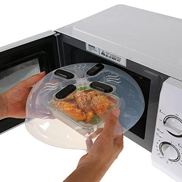 Microwave oven with splash-proof grate Spray-proof lid with steam vents