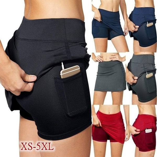 Jupe de jupon athlétique active de grande taille pour femmes avec poches Shorts double couche pour courir Tennis Golf Workout