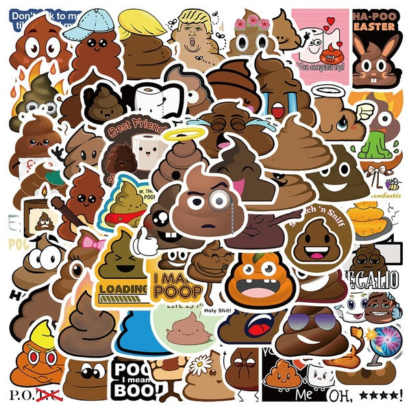 15-60Pcs Funny Poo Spoof Luggage Stickers Poop Stickers Creative Trend Graffiti Personality Waterproof Laptop Decorative Stickers Stickers
