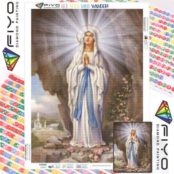FIYO Virgin Mary DIY 5D Diamond Painting Full Drill with Number Kits Home and Kitchen Fashion Mosaic Diamond Painting Canvas Wall Decoration Gift Cra