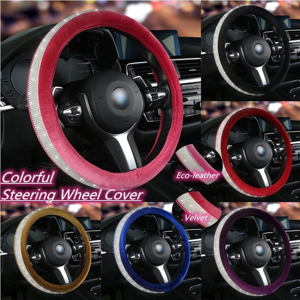 38CM Colorful Steering Wheel Cover for Women-girl, Bling Crystal Universal Protective Cover for Car Steering Wheel, Automotive Interior Decoration Ac