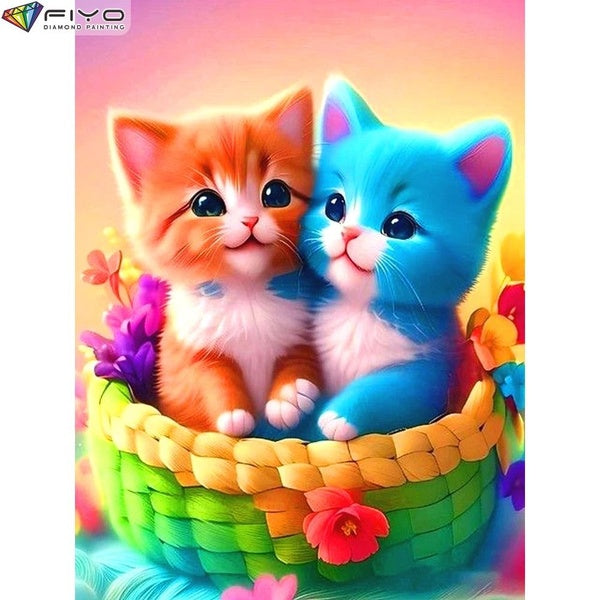 FIYO Cat DIY 5D Diamond Painting Full Drill with Number Kits Home and Kitchen Fashion Cross Stitch Embroidery Paintings Canvas Pictures Wall Decorati