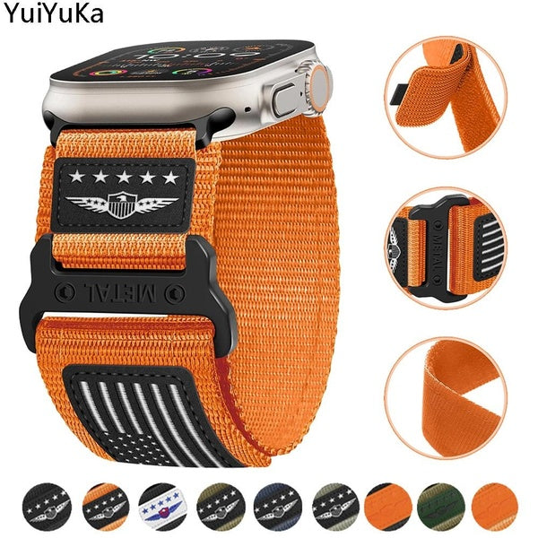 YuiYuKa Nylon+Leather Strap for Smart Watch Ultra 2-Ultra 49mm 9 8 45mm 44mm 42mm Men Sport Woven Belt Band Wrist Bracelet Accessories for Smartwatch