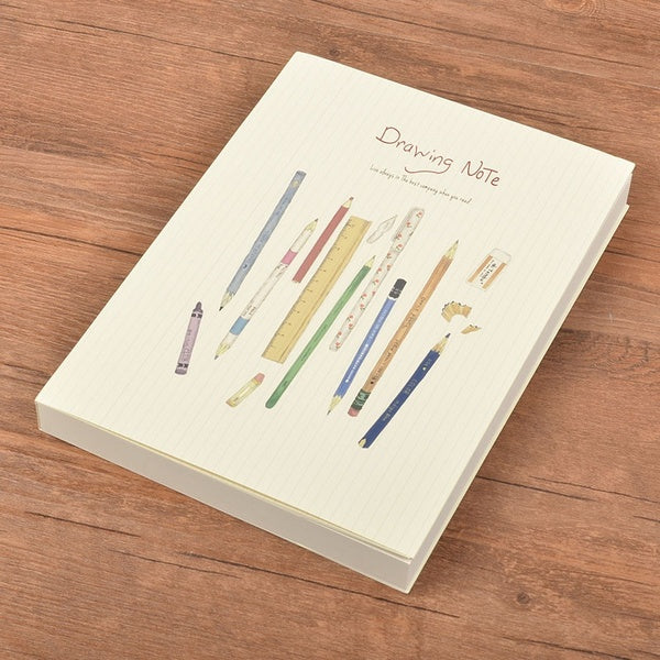 16K Sketch Book: Notebook for Drawing, Writing, Painting, Sketching or Doodling, 128 Pages, 19x26cm (Retro Stationery Pencil Pen Ruler Pattern Cover