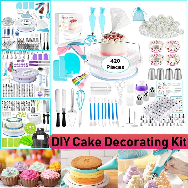 127-137-220-420Pcs Cake Turntable Cake Decorating Tools Kit Rotary Table Baking Tool Piping Nozzle Piping Bag Set Baking Supplies Sets
