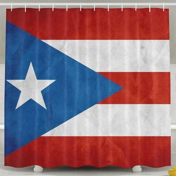Mildew Resistant White Shower Curtains - Puerto Rico Flag Bath Curtain