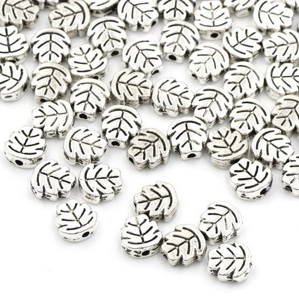 50Pcs 7mm Leaf Shape Loose Tibetan Silver Charms Spacer Metal Beads For Jewelry Making Needlework DIY Bracelet Accessories