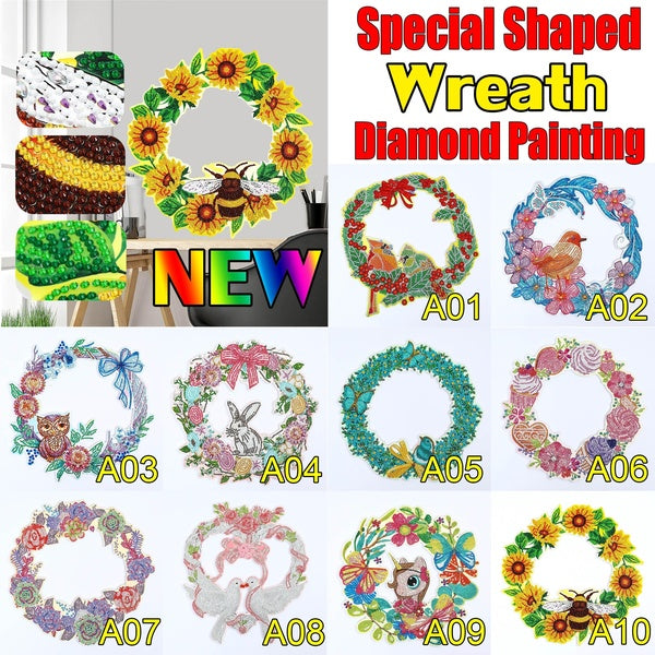 New 5D Shaped Diamond Painting Wreath DIY Cross Stitch Kit Home Decoration
