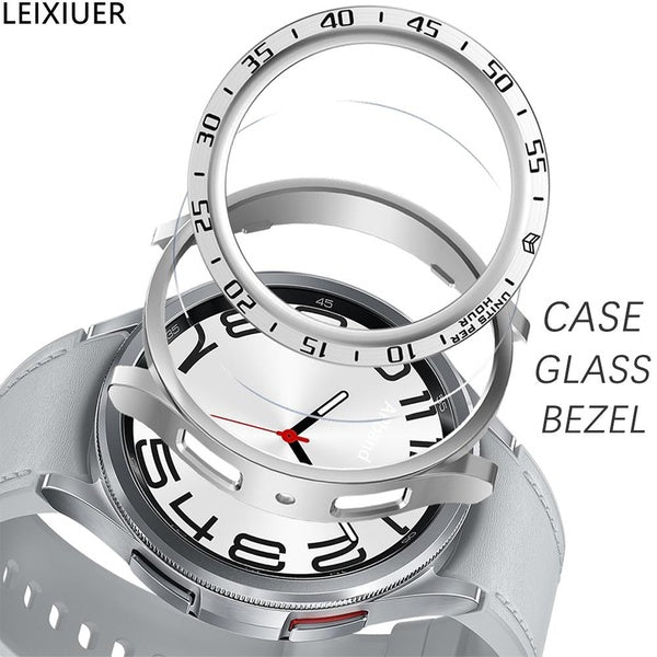 LEIXIUER PC Case+metal Bezel Ring+Tempered Glass Screen Protector Bumper for Samsung Galaxy Watch 6 Classic 47mm 43mm for Sansung galaxy watch 5 Pro
