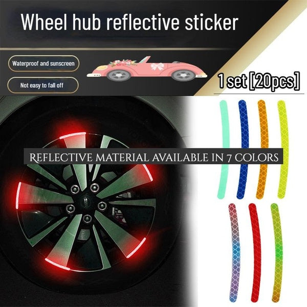 Car wheel hub cool reflective stickers, electric vehicle-bicycle colorful wheel tire rubber strip decorative car stickers, waterproof, high-temperatu