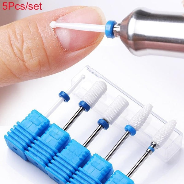 5Pcs-Set Ceramic Carbide Nail Drill Bit Rotary Burr Milling Nail Cutter Drill Bit Electric Drilling Rig for Manicure and Pedicure Tools Nail Drill Bi