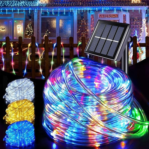 8 modes Tubes en PVC Corde Lumineuse Solaire 7-12-22 mètres IP65 Étanche Extérieure LED Cuivre Guirlande Lumineuse Pour Fête Jardin Cour Maison Maria