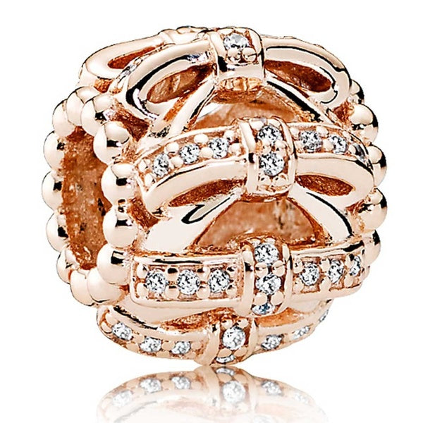 Perle de charme ajourée de sentiments scintillants plaqués or rose pour bracelet européen