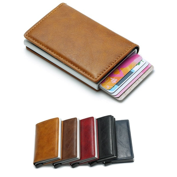 Fashion RFID Blocking Men Women Leather Wallet Credit Card Holder Money Clip Metal Card Holder Purse Wallet