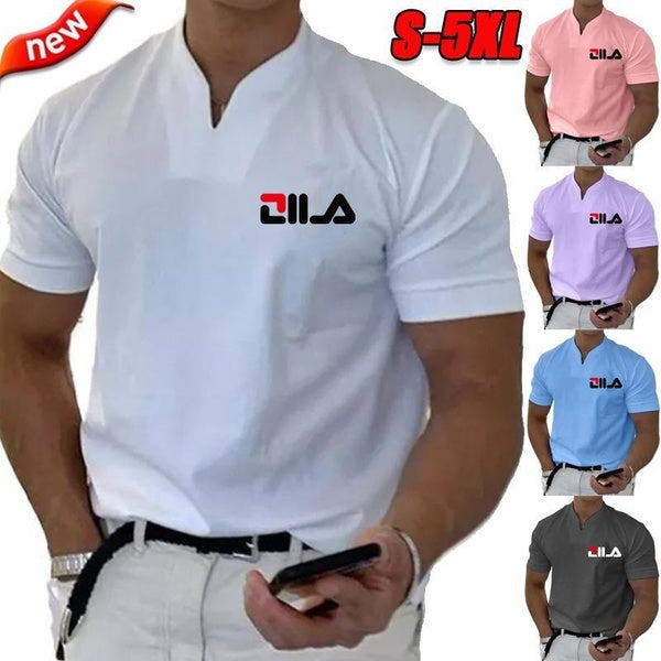 New Brand Men's Solid Short Sleeve Polo Shirts Outdoor Sports Golf Tennis T-Shirts Casual V-Necks Slim Fit Tee Shirts Breathable Comfortable Fitness