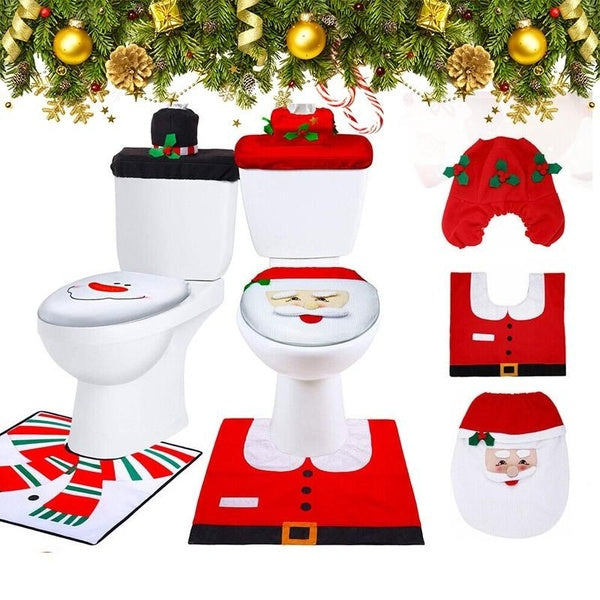 3Pcs-Set Christmas Decorations Bathroom Christmas Supplies Cartoon Toilet Decoration Snowman Santa Elk Toilet Seat Cover and Rug Toilet Ornament Deco