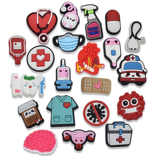 24 pcs Dessin Animé Hôpital Croc Charmes Partie Pantoufle Sac À Dos Cadeaux Fille Enfants Mignon Bracelets Accessoires Jouet Bricolage Fit Croc Chaus