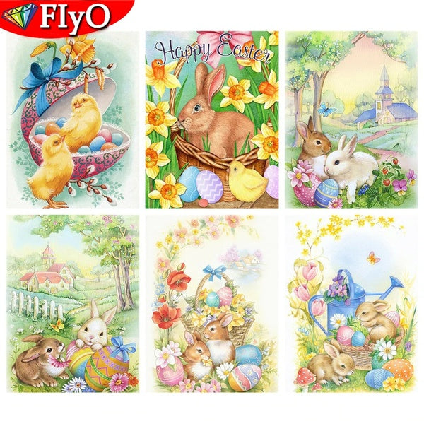Full Round Diamond Painting Easter Animal 5D DIY Diamond Embroidery Sale Rabbit Chicken Mosaic Handmade Gift