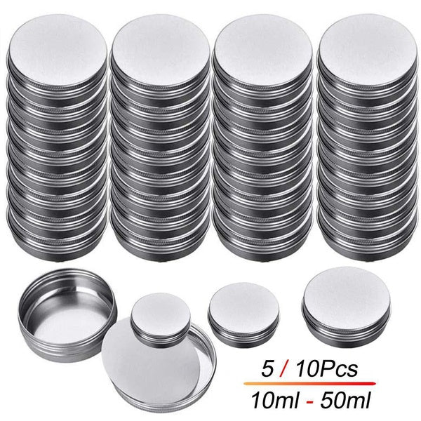 5-10Pcs 10ML 15ML 25ML 30ML 50ML Empty Silver Aluminum Tins Cans Screw Top Round Candle Spice Tins Cans with Screw Lid Containers