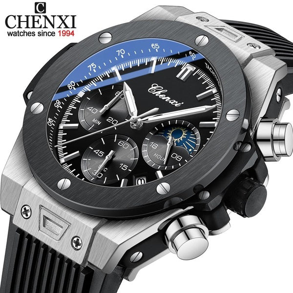 CHENXI Mode Date Quartz Hommes Montres Top Marque De Luxe Chronographe Mâle Horloge Silicone Sport Hommes Montre-Bracelet Étanche