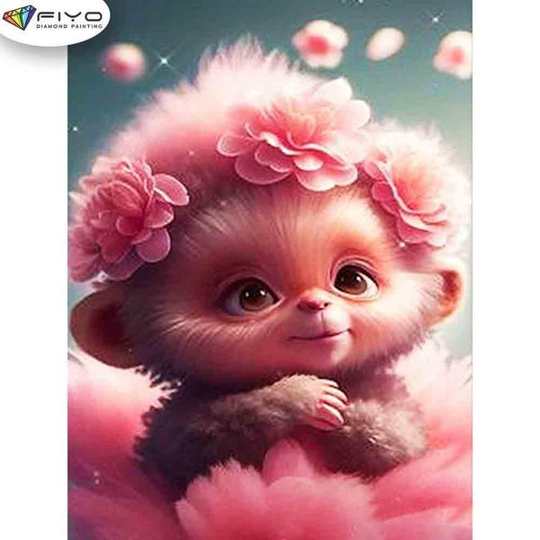 FIYO Pink Monkey Diamond Painting Kits For Adults DIY 5D Diamond Mosaic Diamond Painting Home and Kitchen Fashion Canvas Pictures Wall Decoration Gif