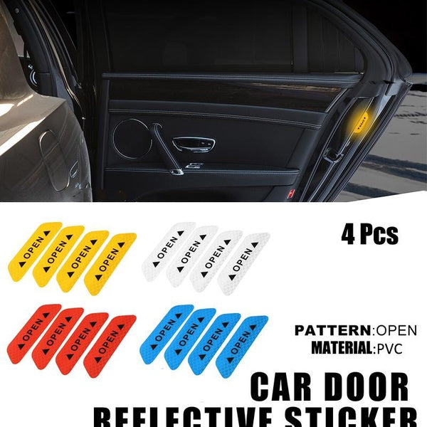 4Pcs Universal Warning Mark Reflective Tape Car Door Sticker Decals Vehicle Safety Night Reflector Yellow-White-Red-Blue