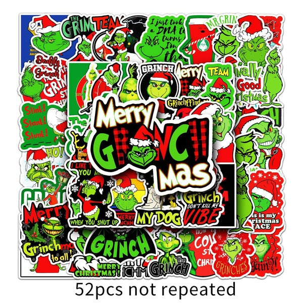 15-52PCS Christmas Grinch stickers Christmas Geek graffiti luggage laptop guitar water bottle skateboard waterproof stickers Christmas gifts