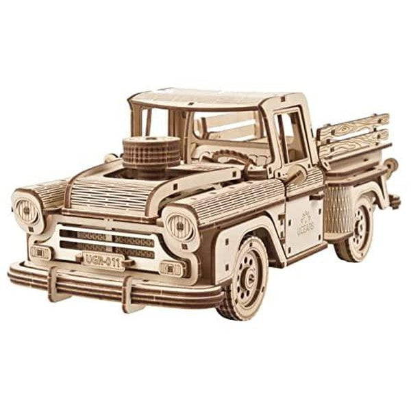 UGEARS Pickup Lumberjack 3D Puzzle - Classic 1950s Pickup Truck 3D Wooden Puzzles for Adults and Kids with Powerful Spring Motor - Detailed Car Model