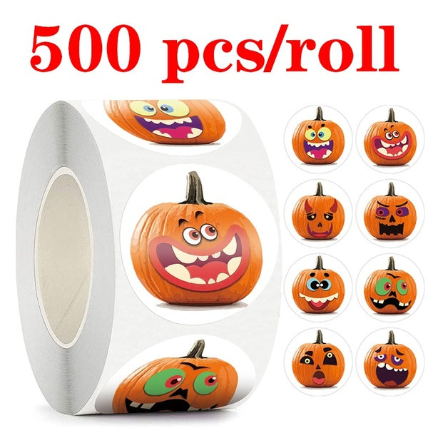 500pcs Halloween Skeleton Round Sticker Envelope Sealing Labels Candy Bag Sticker Halloween Decoration Decor Pumpkin
