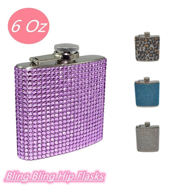 6 Oz Bling Bling Hip Flask for Liquor for Men, Leak-Proof Drinking Flask Stainless Steel Wine Whisky Bottle Pocket Flask